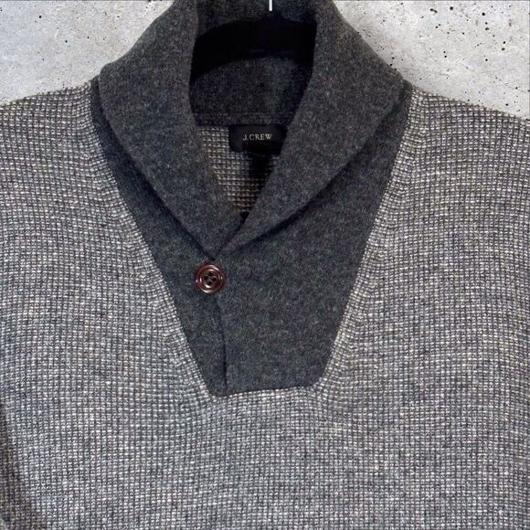 J Crew Mens Wool Shawl Collar Sweater Gray Button Knit Pullover Size Large - Picture 7 of 9
